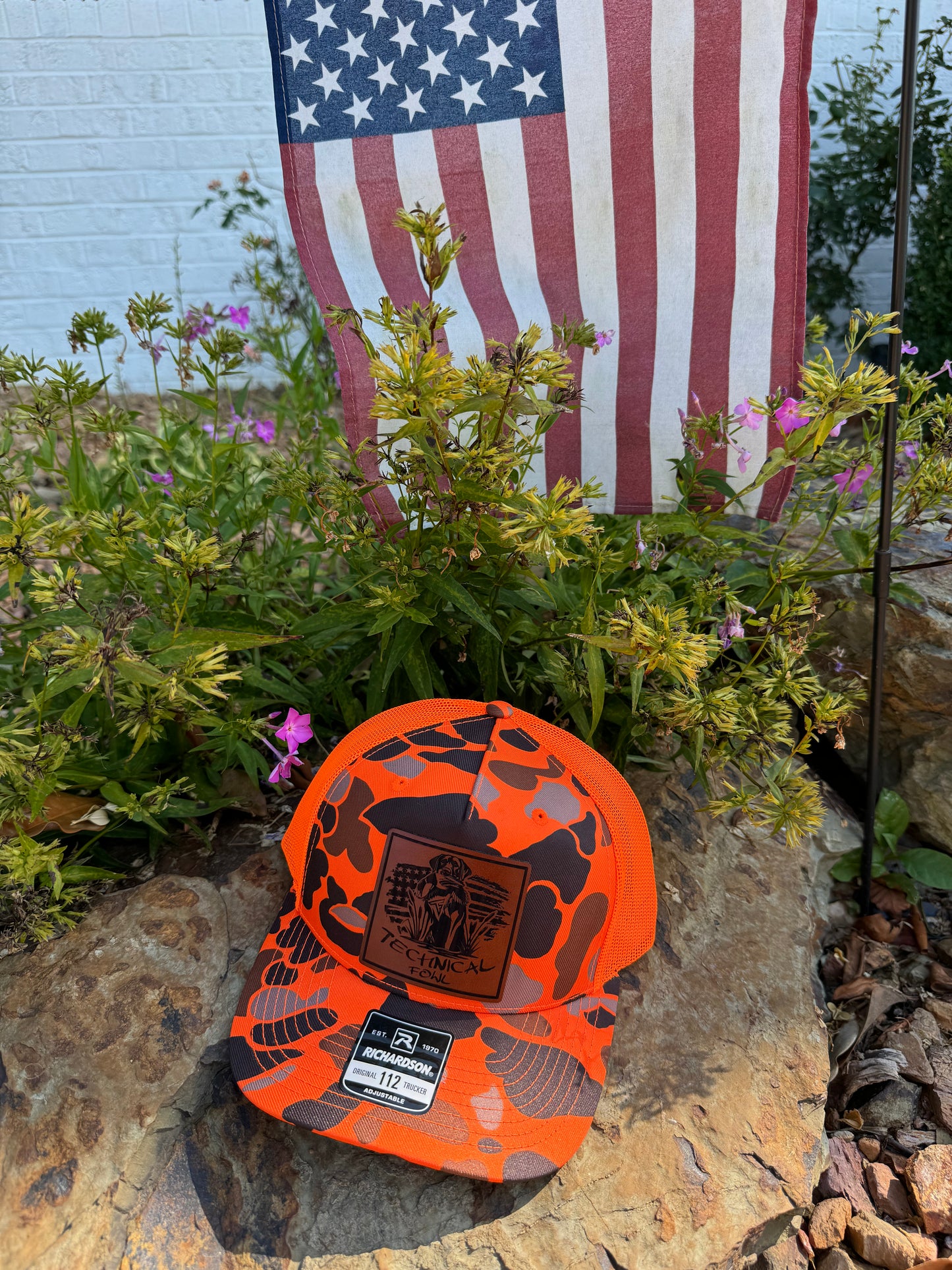 TechnicalFowl Orange DuckCamo (5 Panel) Hat