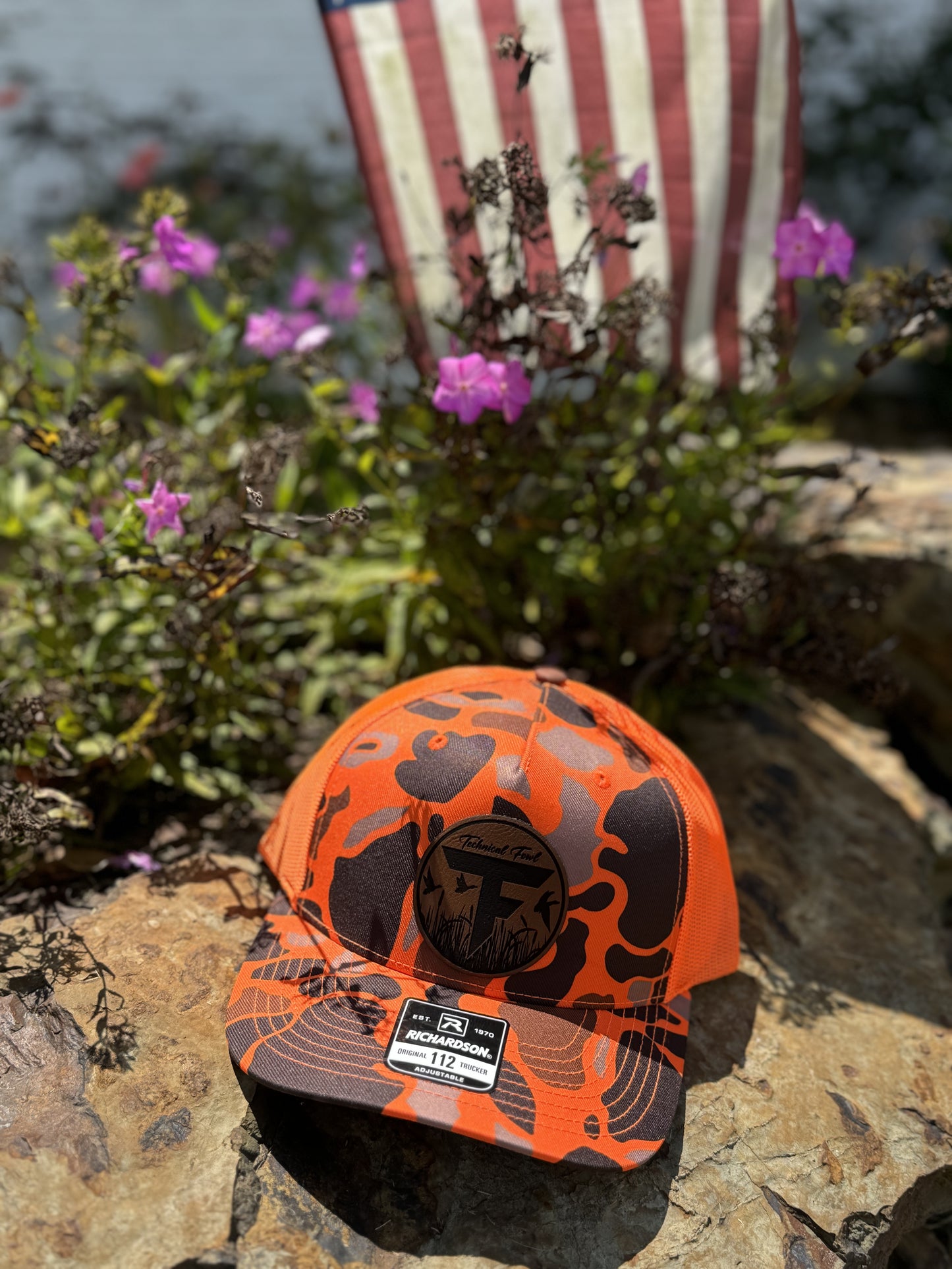 TechnicalFowl Orange DuckCamo (5 Panel) Hat